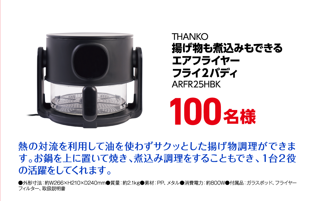 THANKO 揚げ物も煮込みもできる エアフライヤー フライ2バディ ARFR25HBK 100名様